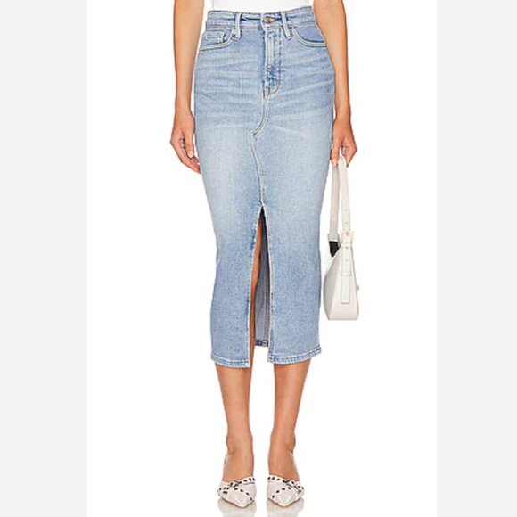 Free People Wilshire Light Blue Denim Midi Skirt - Picture 3 of 8